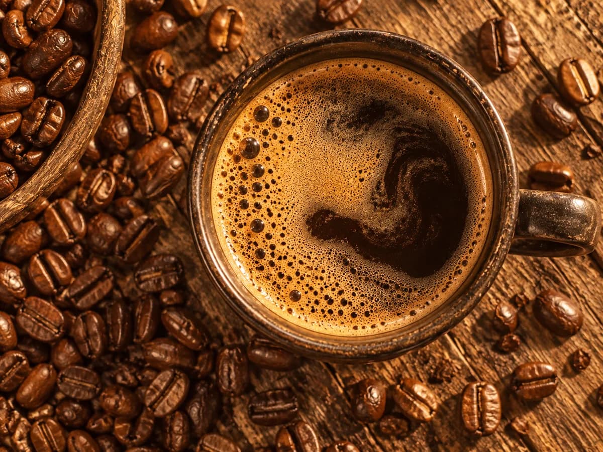 Una rama de cafeto con los granos todavía verdes