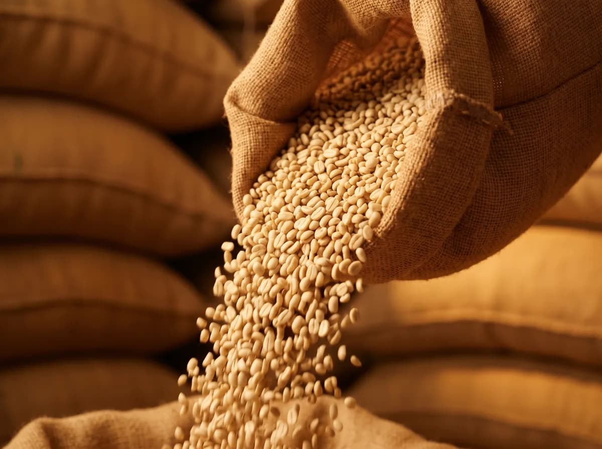 Cerezas de café secándose extendidas sobre una malla